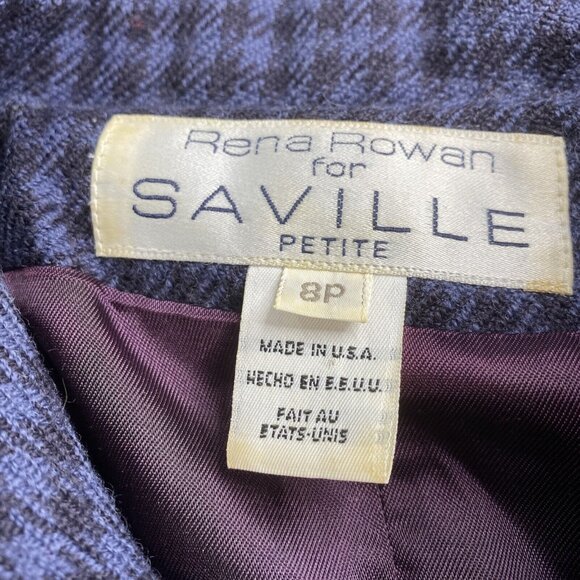 VTG Rene Rowan Saville Jacket Women's 8P Blue Houndstooth Worsted Wool Distress - Picture 6 of 16